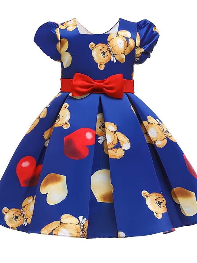Oknass Ball Gown Short Sleeve Jewel Neck Flower Girl Dresses Polyester With Bow