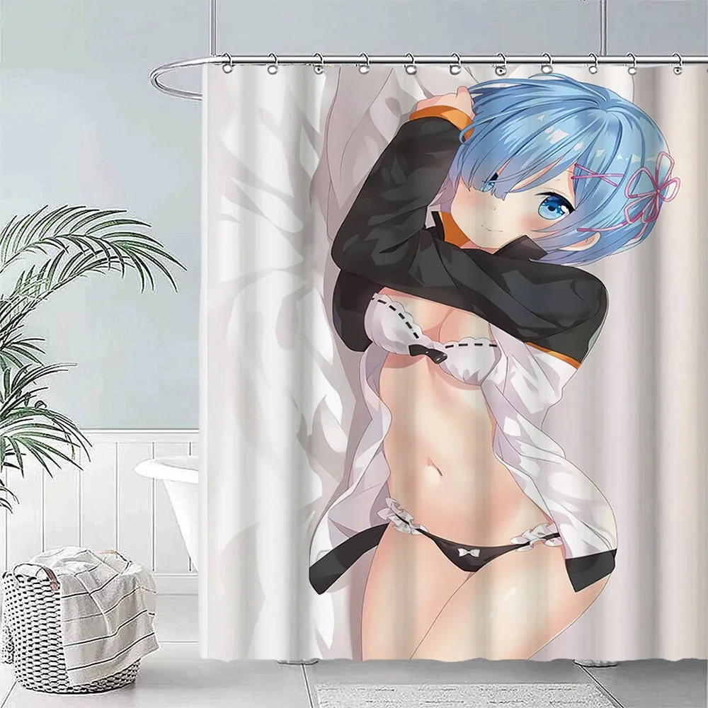 Anime Big Breasted Girl Printing Shower Curtain Bathroom Supplies High-quality Waterproof Bathroom Decoration with Hook Curtain