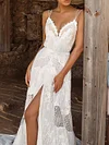 Lace Split-Joint Spaghetti-Neck Wedding Maxi Dress