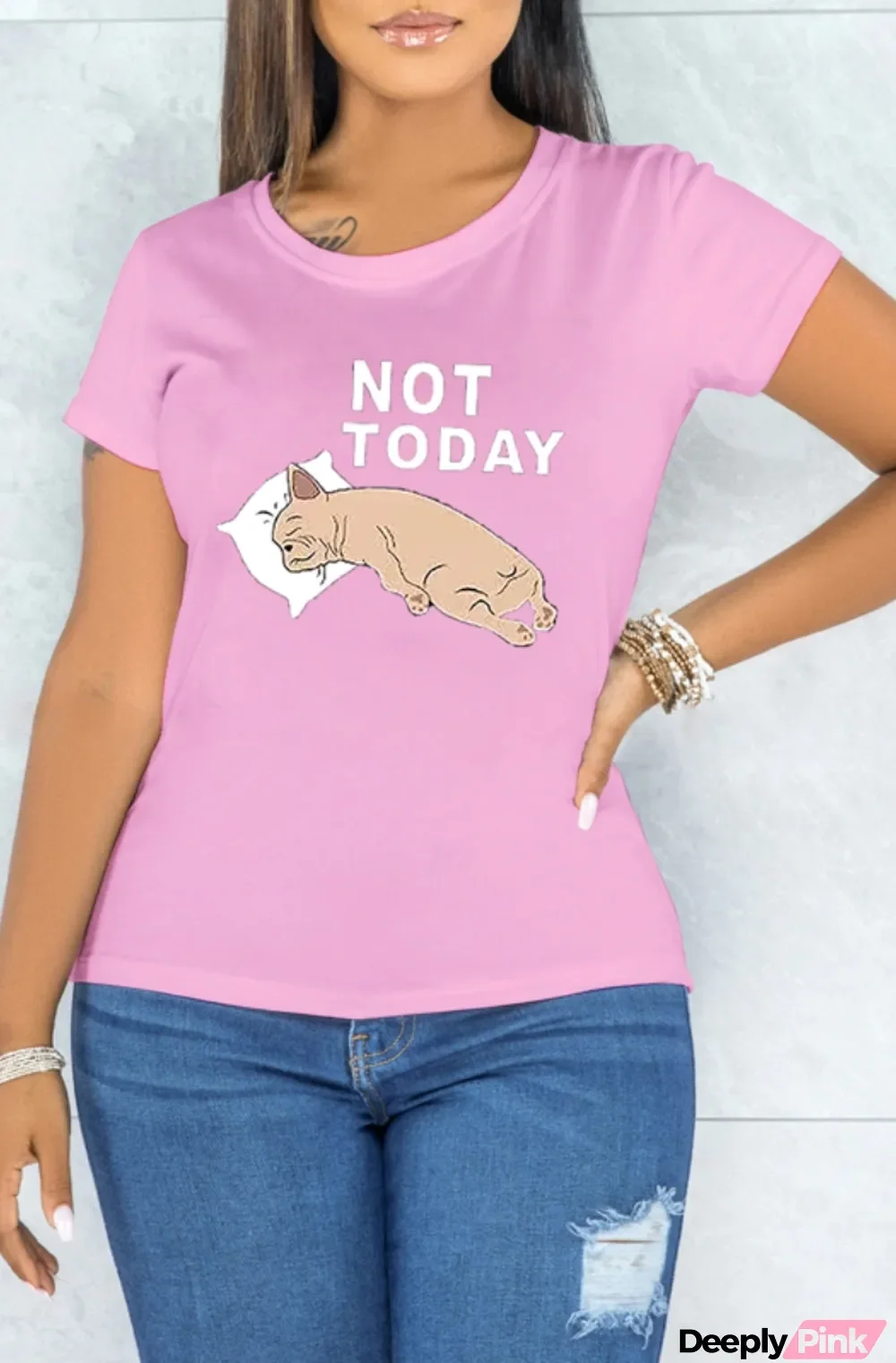 Summer Print Pink O-Neck Short Sleeve T Shirt