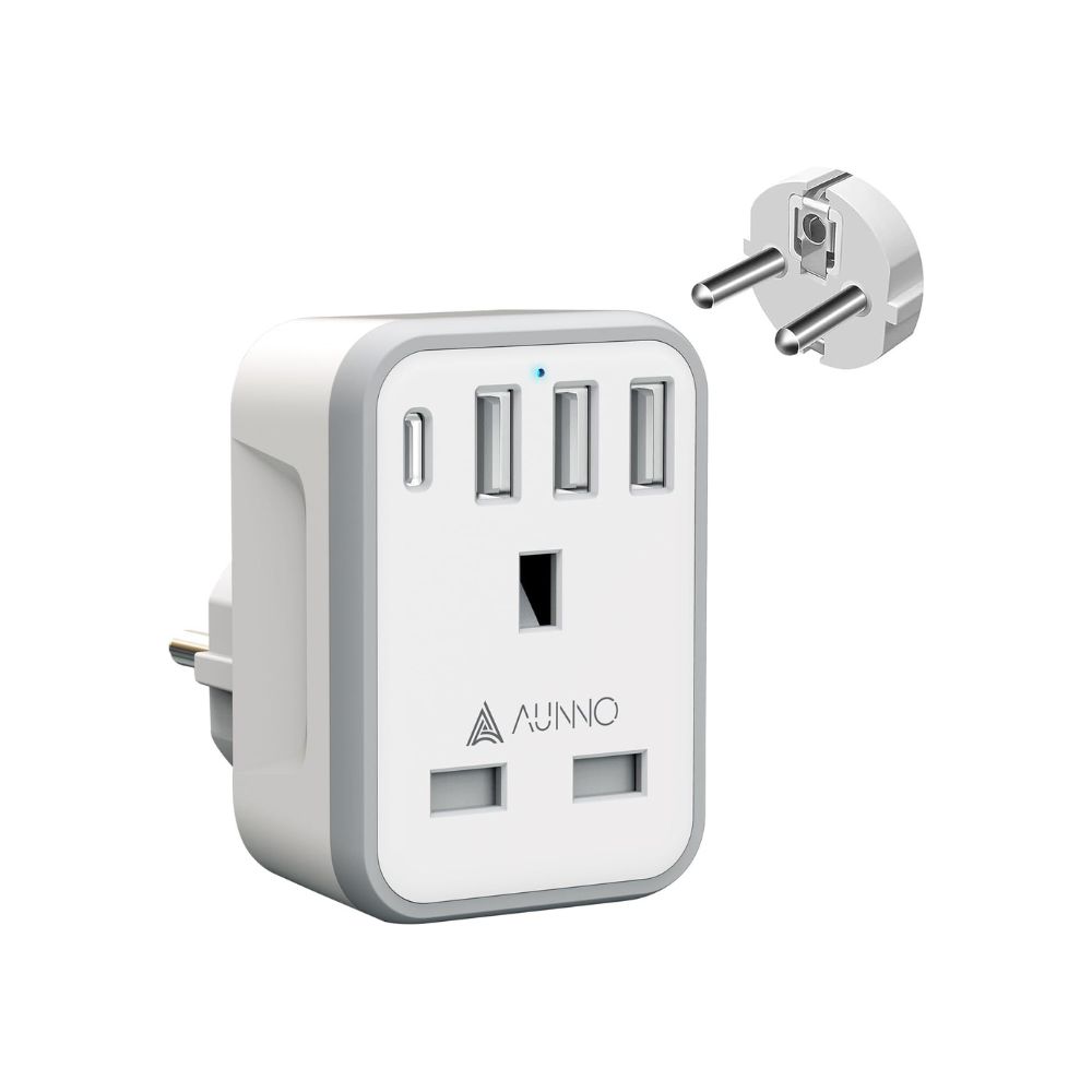 AUNNO UK to European Plug Adapter, Grounded European Plug Adapter with ...
