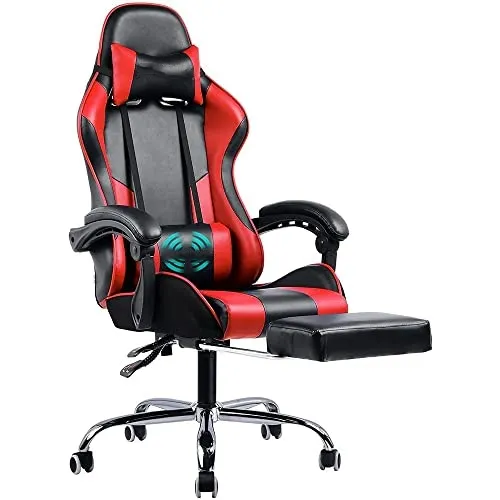 Gaming chair with 360&deg; swivel seat, height-adjustable footrest and lumbar support