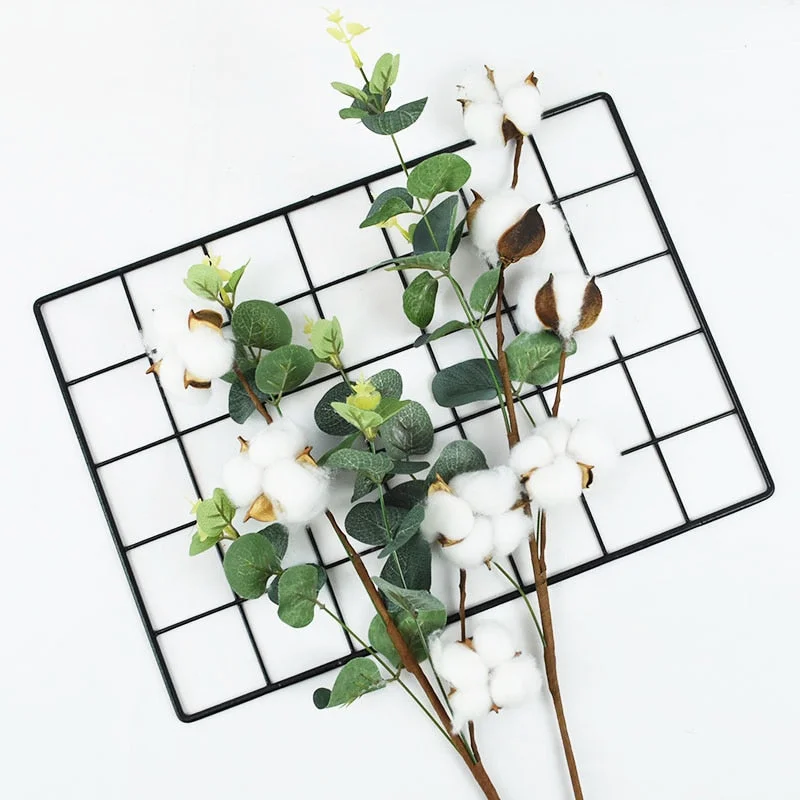 Naturally Dried Cotton Flower Artificial Plants Floral Branch for Wedding Party Home Garden Decoration Fake Flowers DIY Bouquet