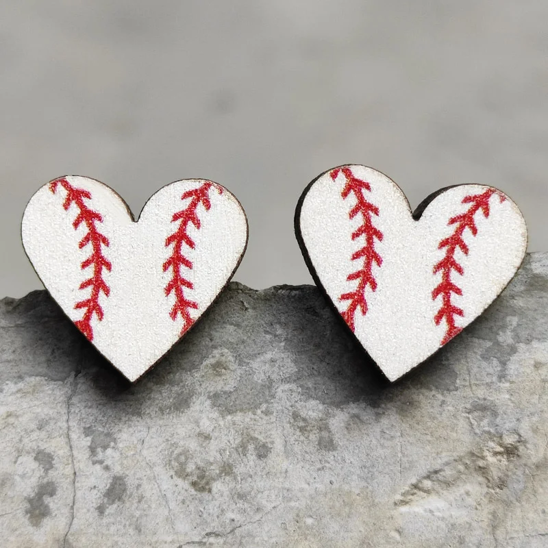 Fashion Heart Baseball Stud Earrings