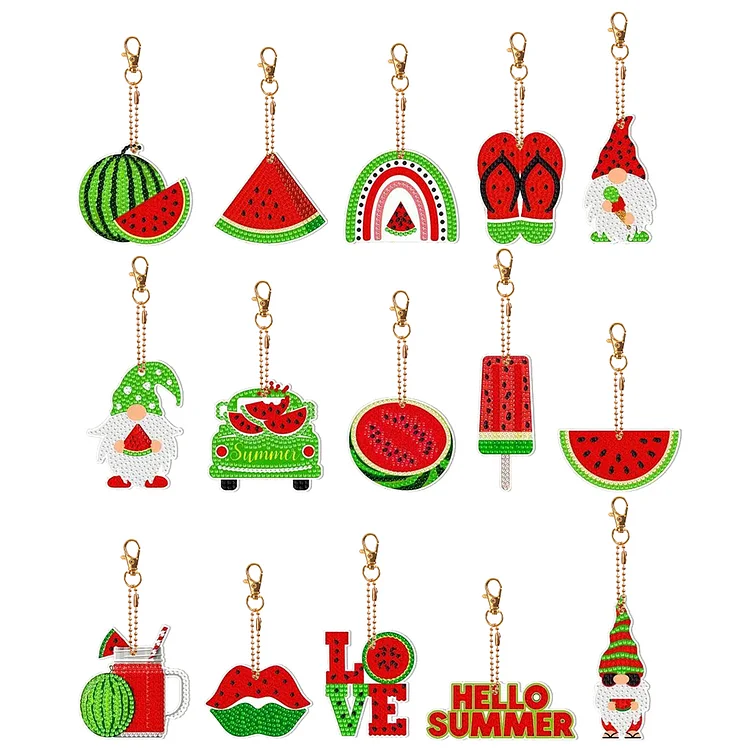15Pcs Double Sided Watermelon Diamond Painting Keychain for Birthday Party Decor
