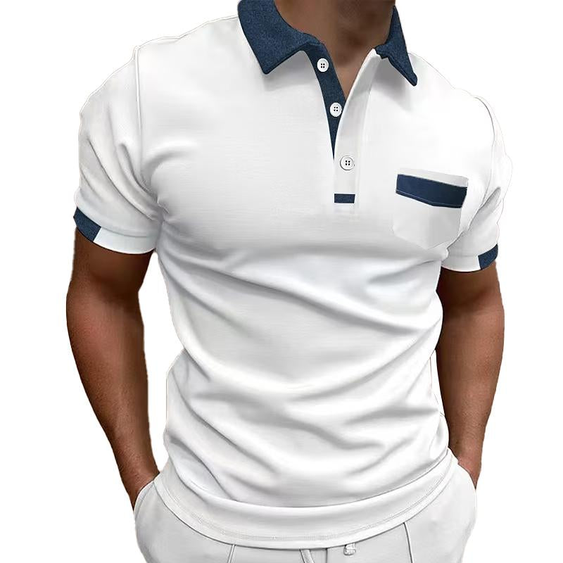 Men's Casual Lapel Color Block Short Sleeve Polo Shirt