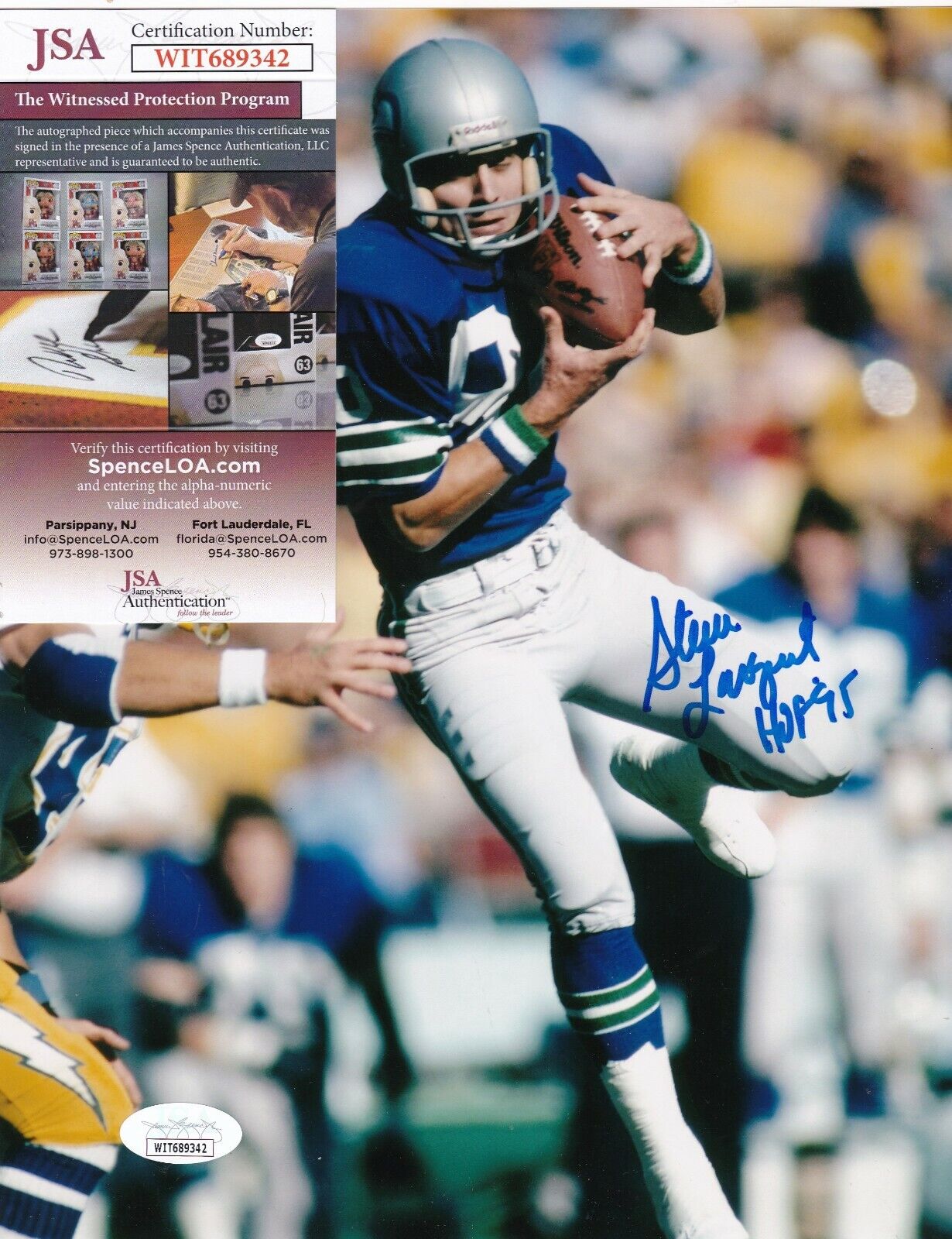 STEVE LARGENT SEATTLE SEAHAWKS HOF 95 ACTION SIGNED 8x10 Photo Poster painting