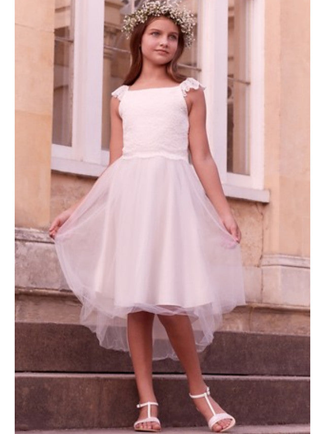 Oknass A-Line Sleeveless Jewel Neck  Flower Girl Dresses Satin Tulle With Solid