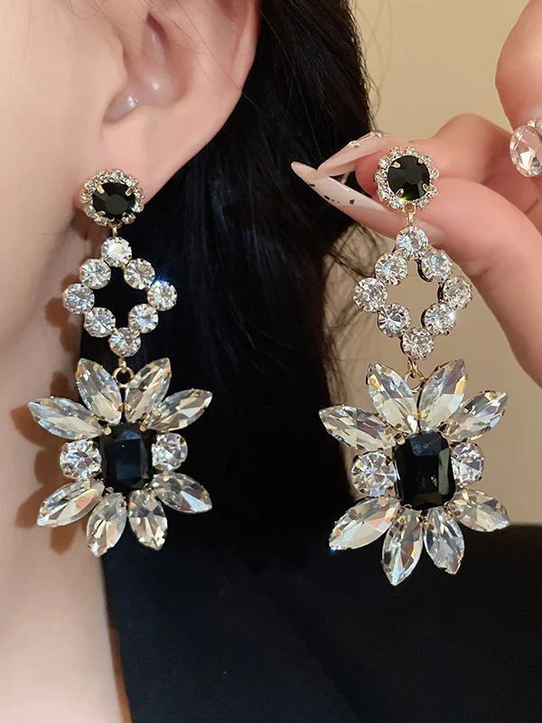 Rhine Stones Geometric Drop Earrings