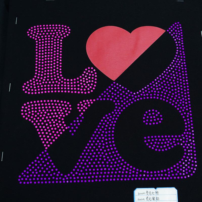 love PU Vinyl rhinestone iron on heat Transfer 