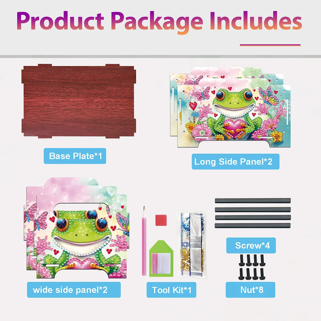5D DIY Diamond Painting Art Decorative Storage Box Wood Storage Clutch (Frog)