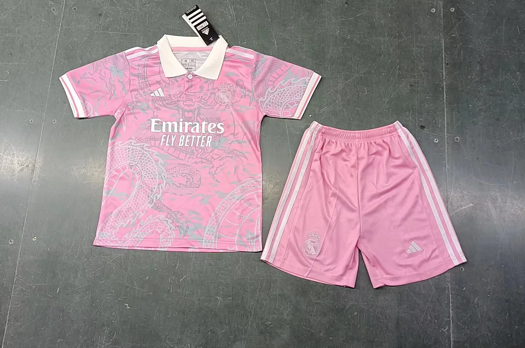 23/24 Real madrid Chinese Dragon Pink Kids Kit Football Shirt Thai Quality