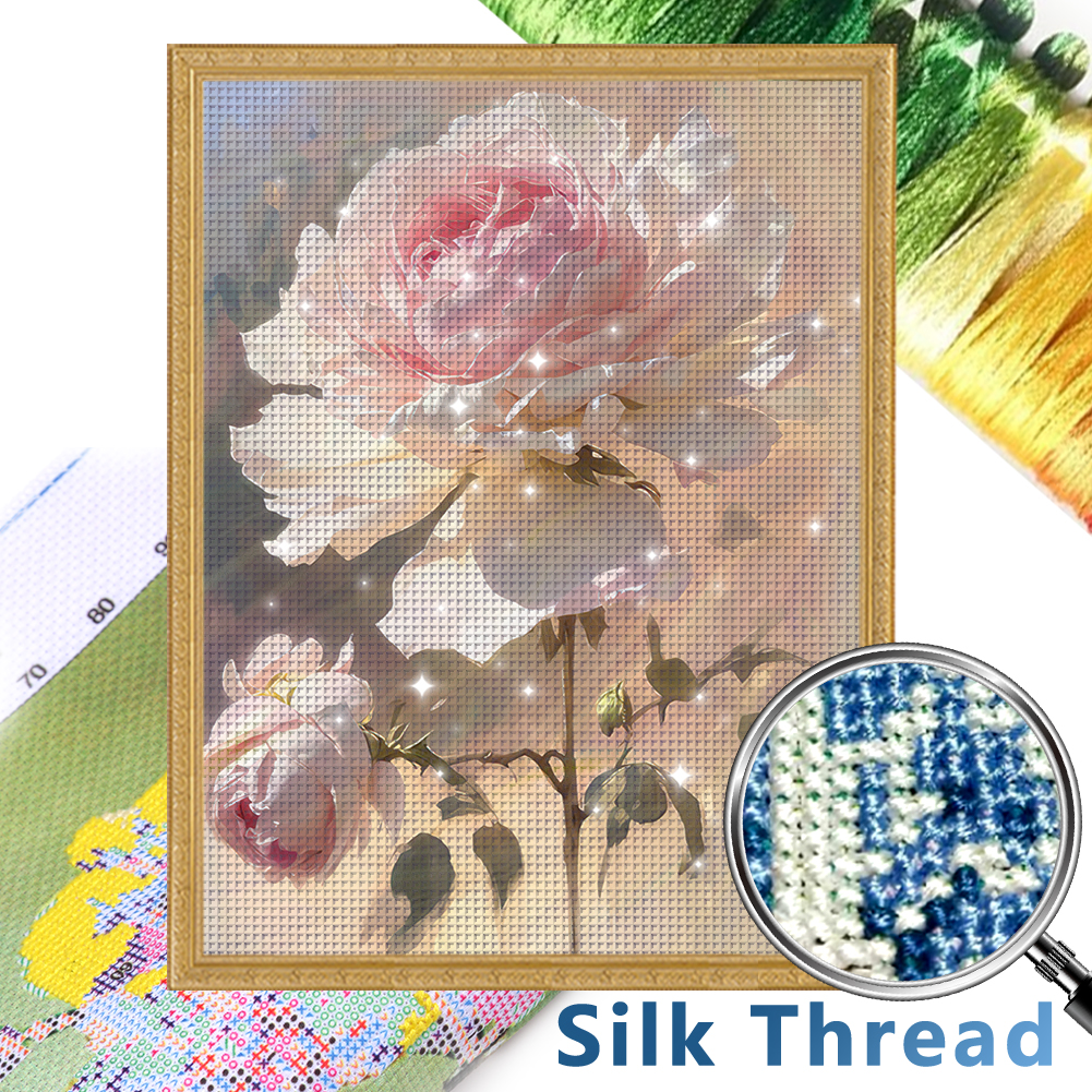 Camellia11CT Stamped Cross Stitch Silk Thread 50*63cm/19.69*24.8in