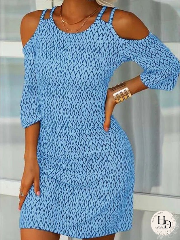 Dresses Printed Off-Shoulder Mid Sleeve Dress for Women