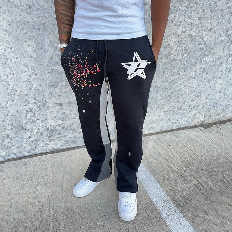 Personalized Star Letters Graphic Flared Sweats Trousers