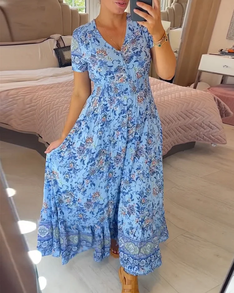 🔥Floral Print V-neck Dress