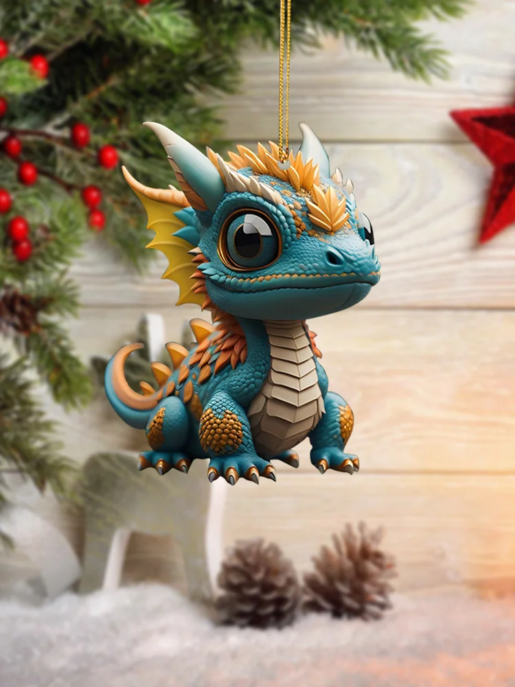 2D Christmas Baby Dragon Decor Cute 8cm Flat Acrylic Hanging Ornament Party Gift