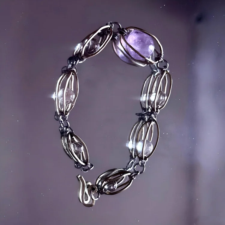 Amethyst & Clear Quartz Wire Wrapped Bracelet