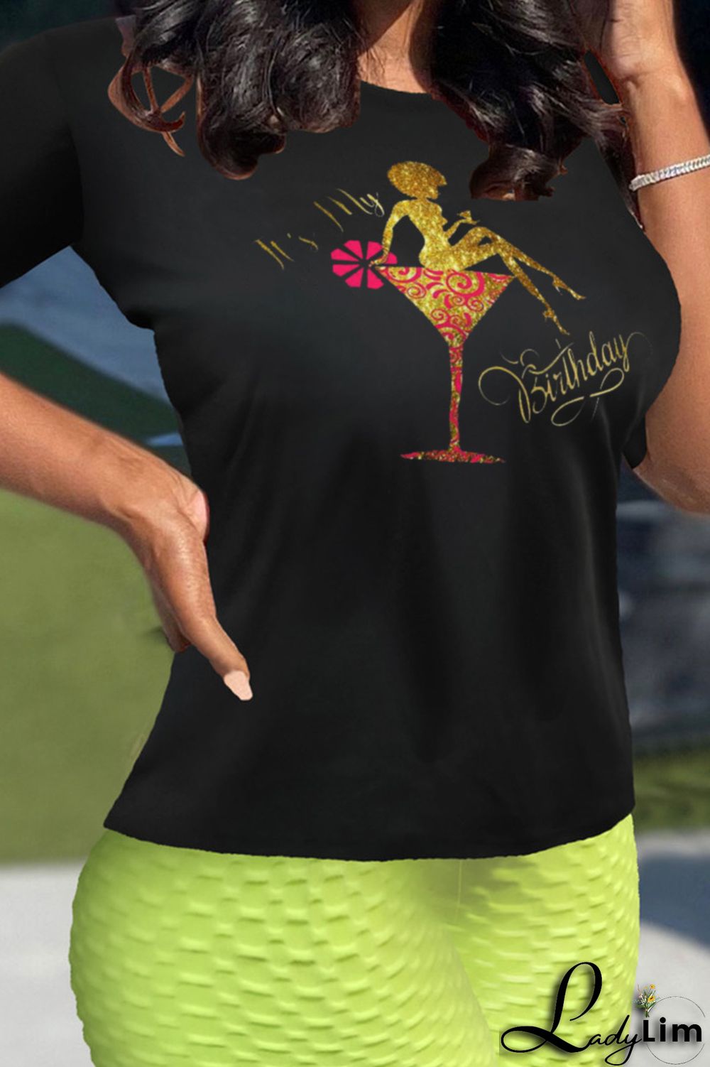 Black Casual Street Print Patchwork Letter O Neck T-Shirts