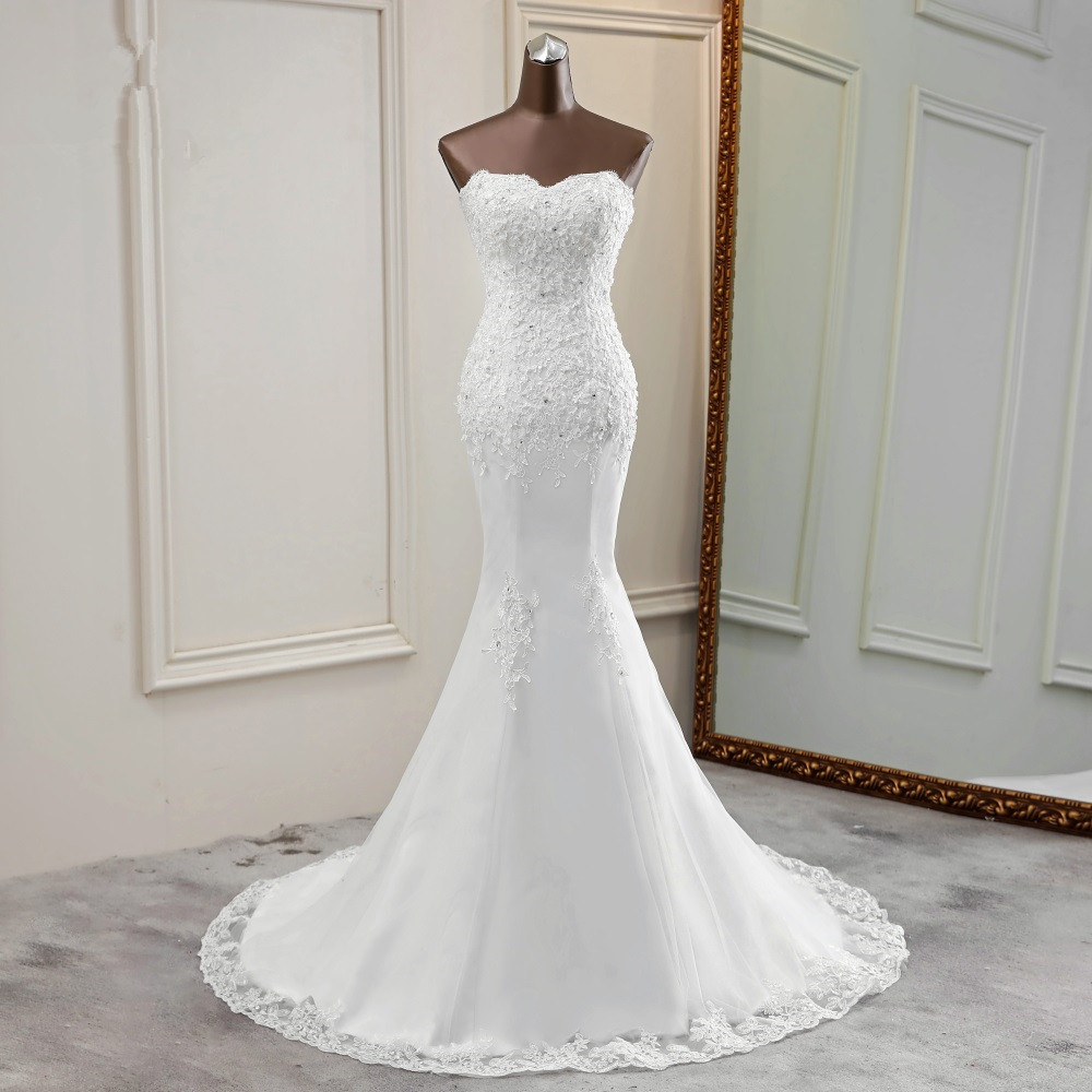 Daisda Chic Strapless Lace Appliques Long Mermaid Wedding Dress With ...