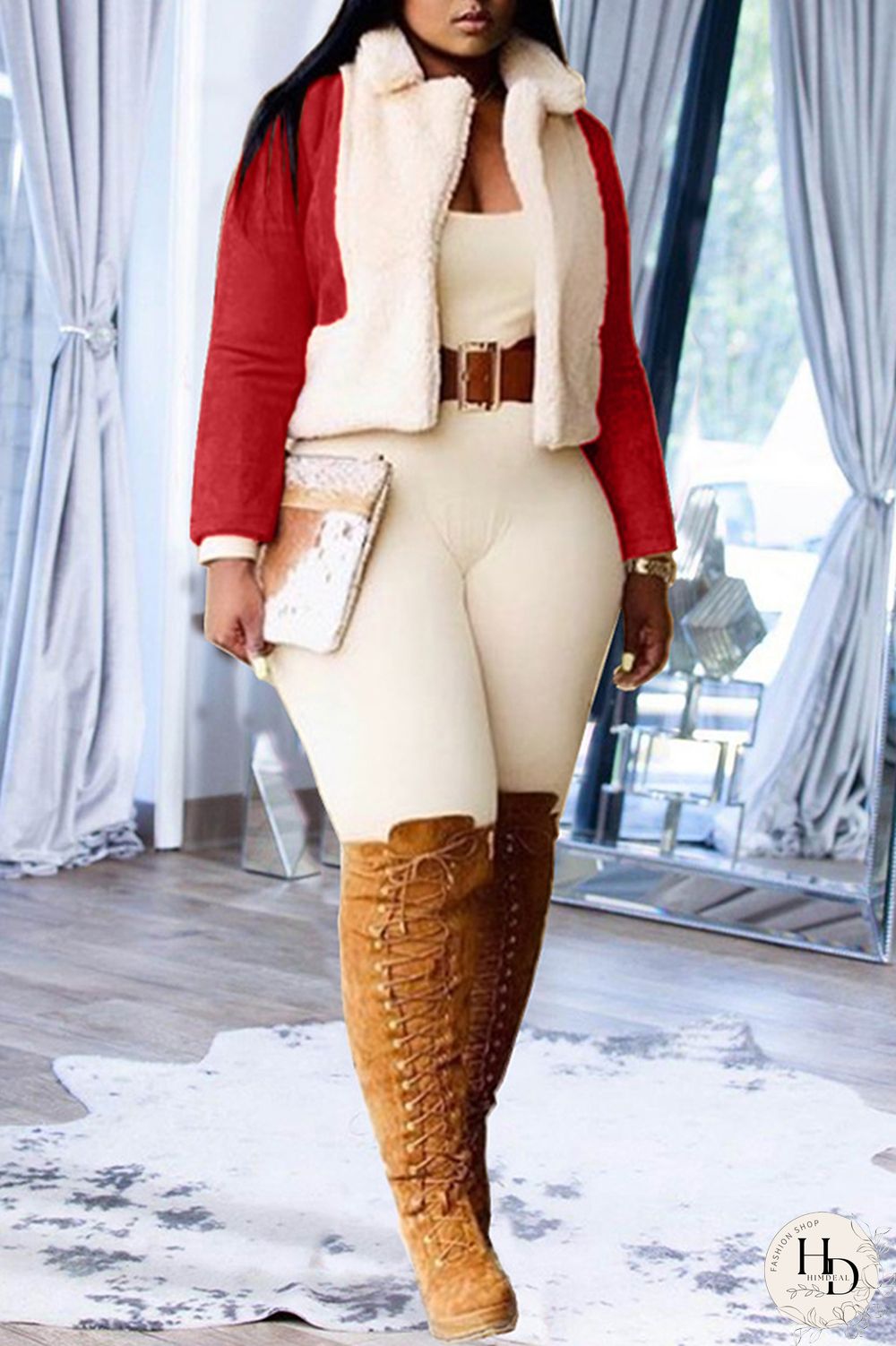 Black Celebrities Solid Patchwork Turndown Collar Outerwear