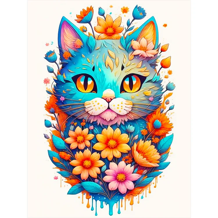 Flowers And A Surprised Blue Cat 30*40CM(Canvas) Full Round Drill Diamond Painting gbfke