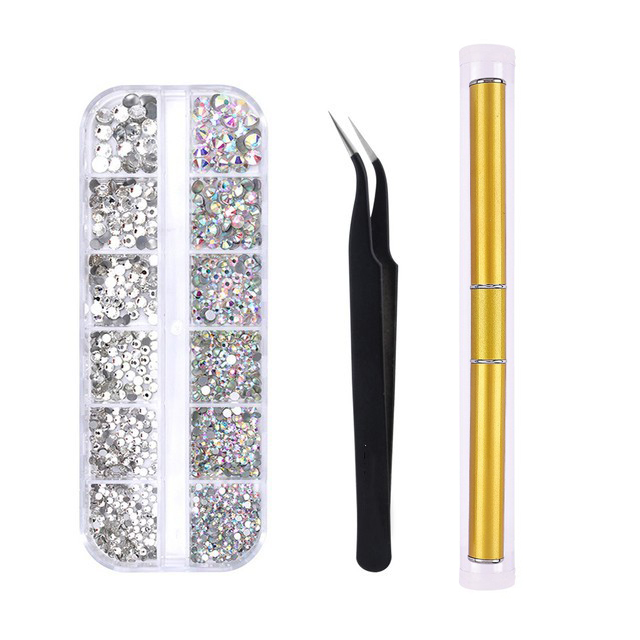 Multi-Size Nail Rhinestones Kit 3D Crystal AB DIY Nail Art Decors Diamond Gems Glitter Manicure Point Drill Pen Tweezers Tools #