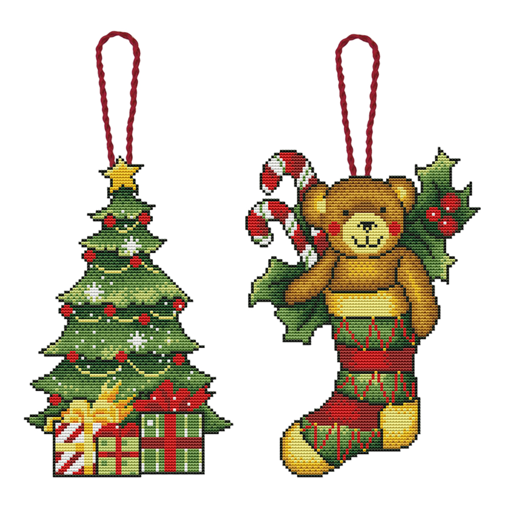 11CT Printed Christmas Tree Bear Embroidered Pendant for DIY Art Home Crafts gbfke