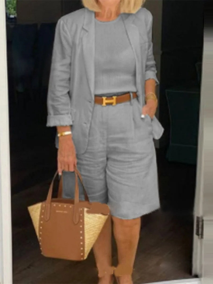 Athvotar Athvotar Spring And Autumn Cotton Mah-Size Casual Long-Sleeved Five-Sleeve Shorts Suit Two Sets