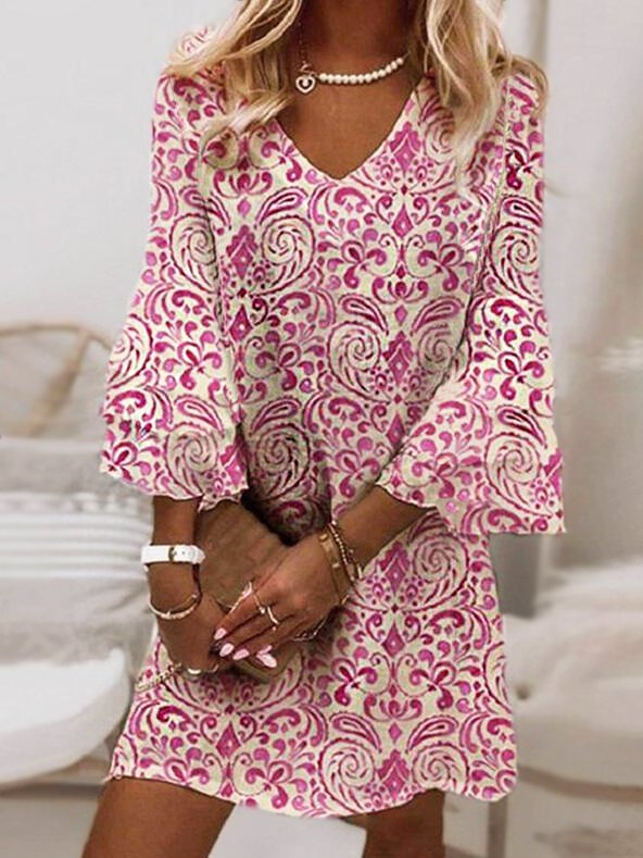 Flare Sleeve Floral Vacation Dresses