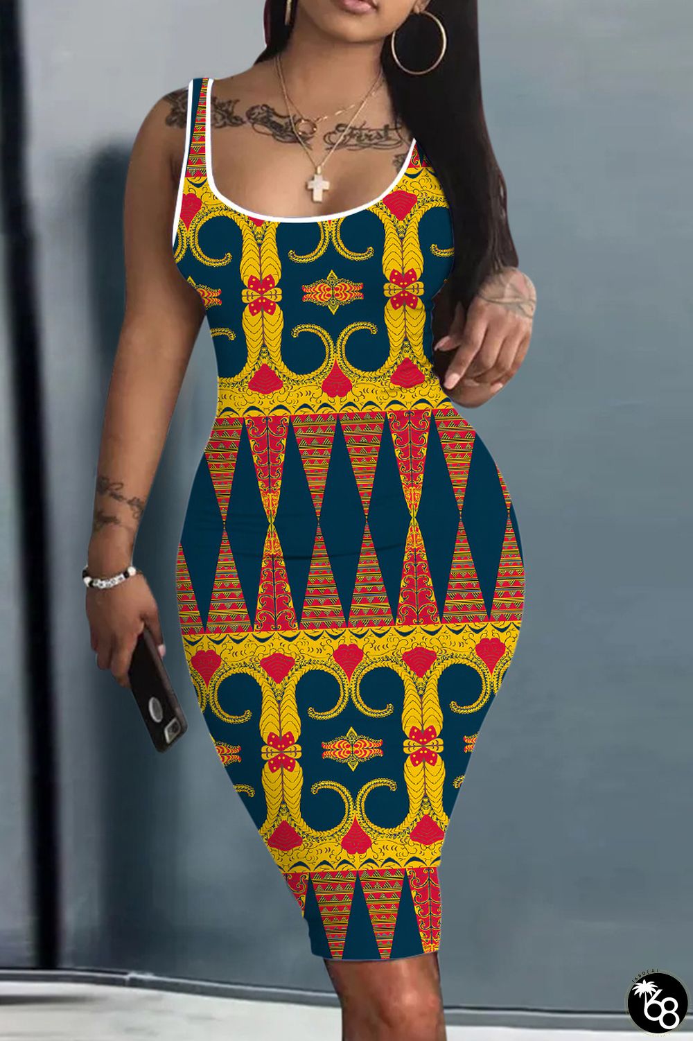 Casual Print Basic U Neck Vest Dress Dresses | 168DEAL