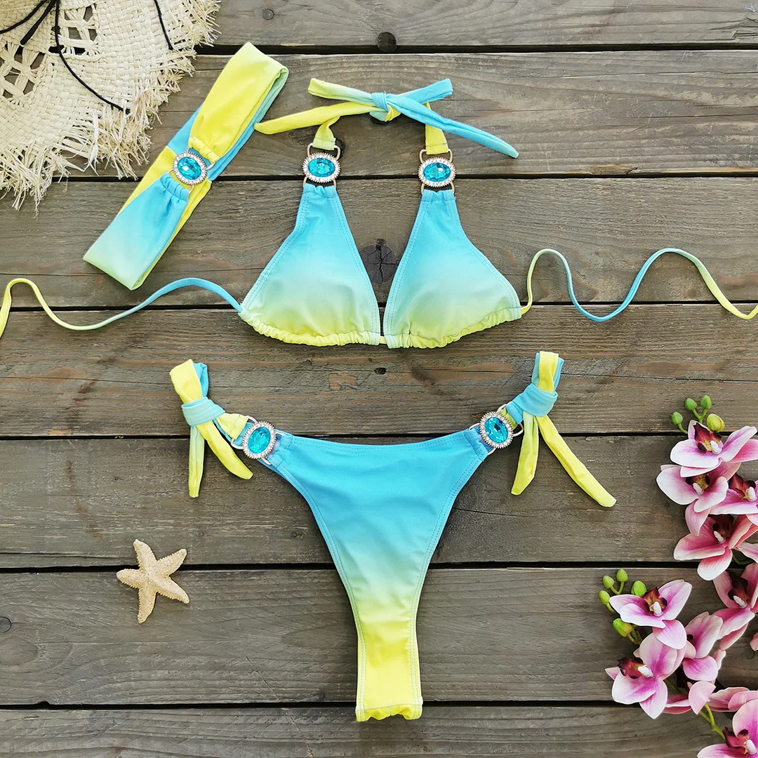Uveng Three-Point Strap Bikini Split Swimsuit Woman 2025 New Multi-Color Bikini Export