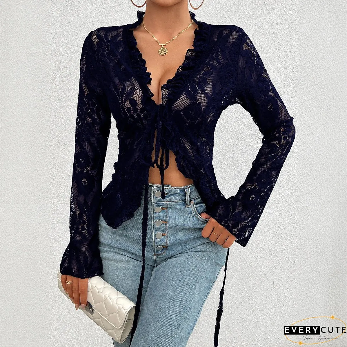 Women's Sexy Slim Long Sleeve Lace Blouses