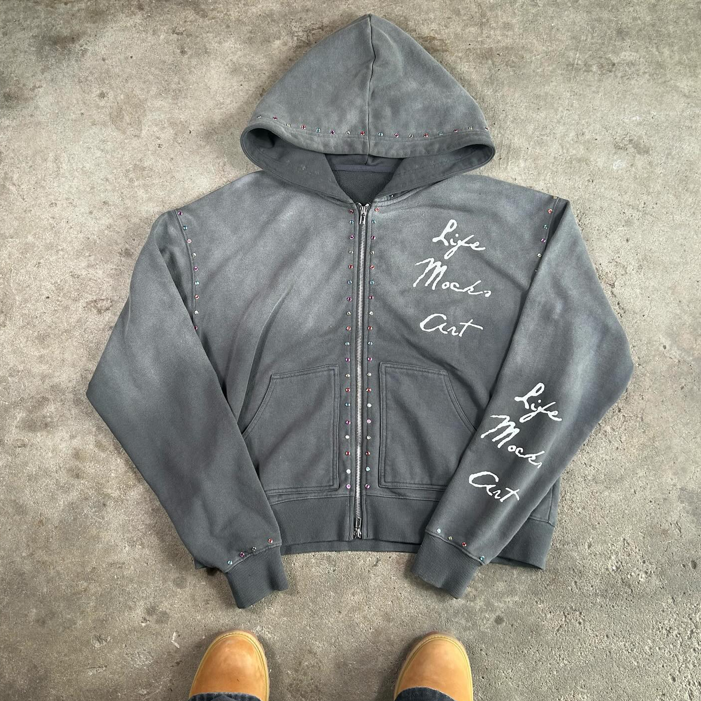 Colorful rhinestone zip-up hoodie