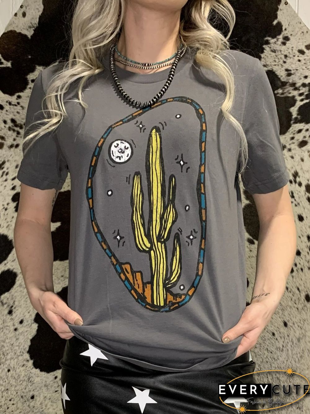 Tropical Crew Neck Casual Cotton-Blend T-shirt