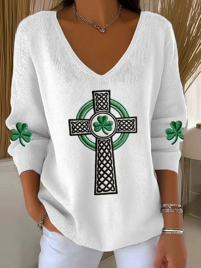 Women's Retro St. Patrick's Day Print Knitted Top 