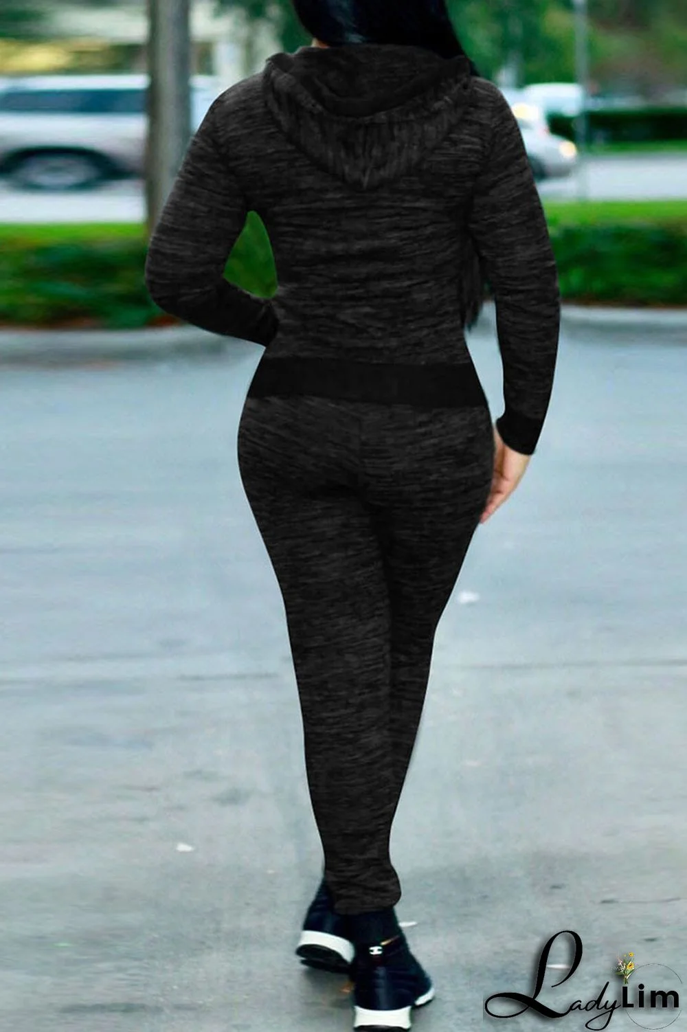 Grey Casual Sportswear Letter Print Patchwork Hooded Collar Long Sleeve Two Pieces