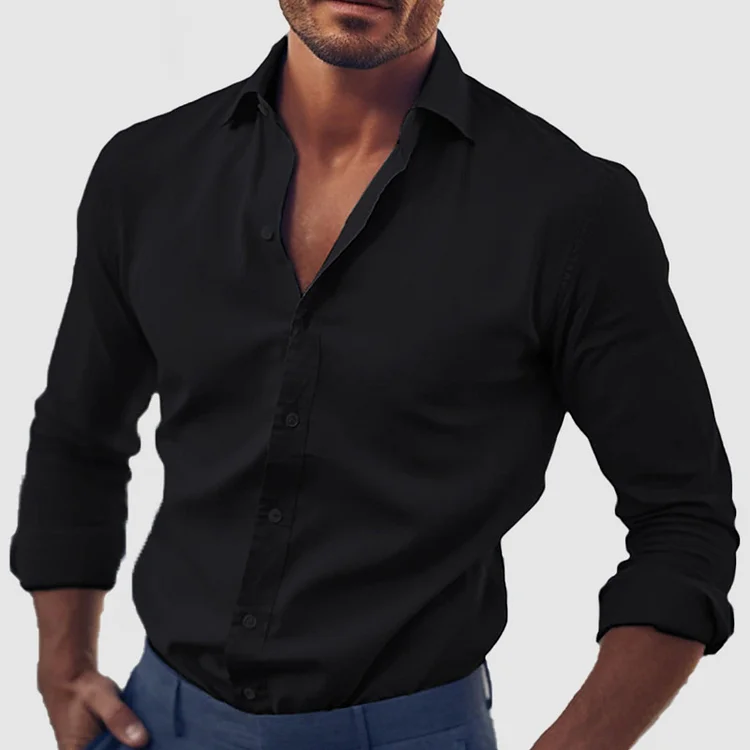 Men's Classic Solid Color Cotton Long Sleeve Shirt