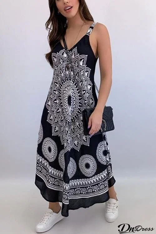 Totem Print Slip Maxi Dress