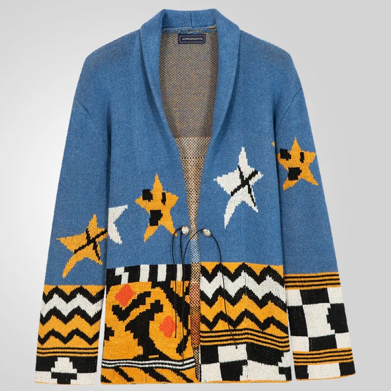 Uveng Uveng Men's Autumn And Winter Jersey Knitted Shirt Collar Long Cardigan Sweater Jacket SY0027