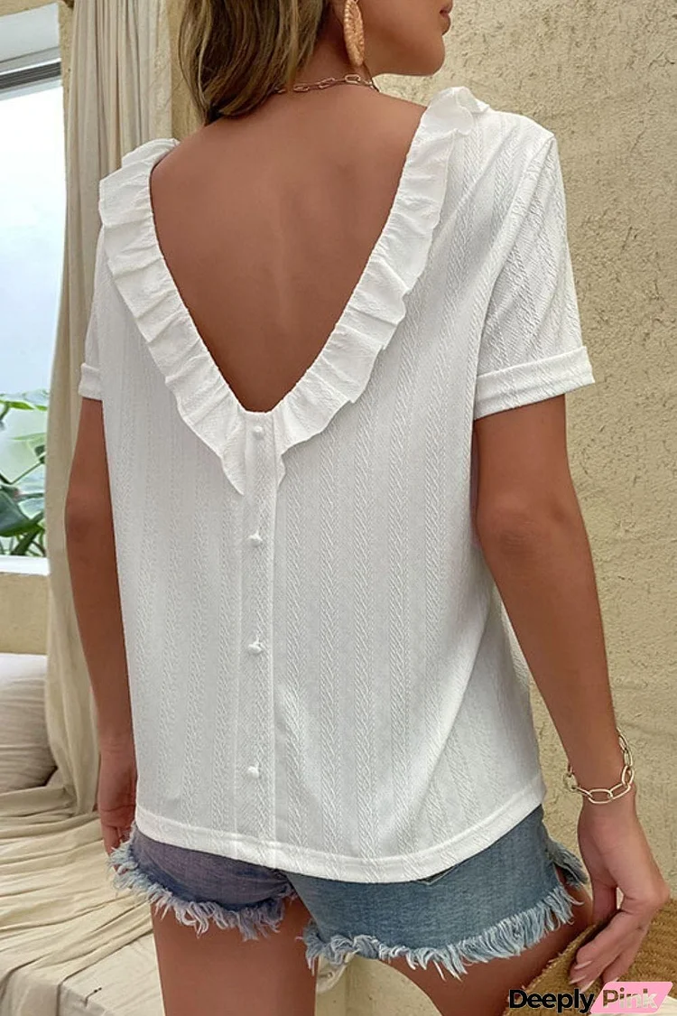 Round Neck Ruffled Short Sleeve Blouse