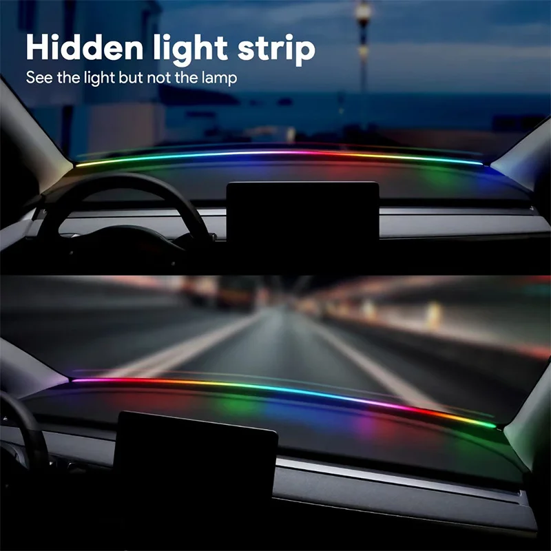 Car windshield soundproofing strip modification with LED acrylic ambient lighting, USB installation-free flowing decorative lights