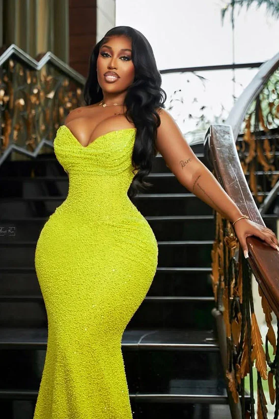 Off Shoulder V Neck Sequin Party Maxi Mermaid Dresses-Yellow [Pre Order]