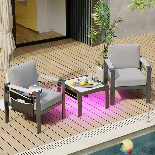 Bestier Outdoor 2-Piece Aluminum Patio Chair with Heatproof Armrest, Grey