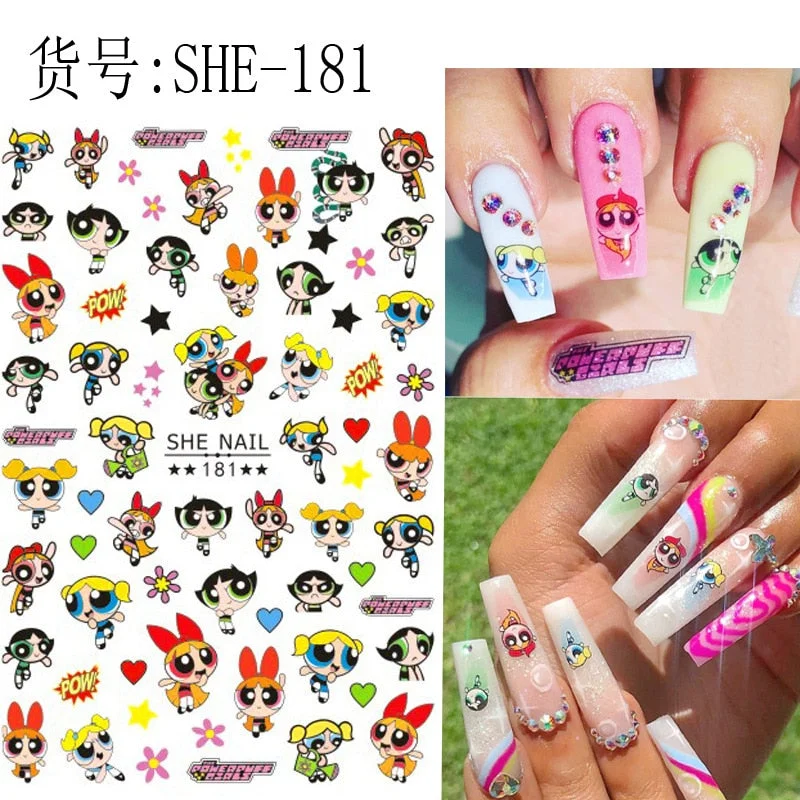 SHE-176 Sunflower Bear Cartoon Rose flower butterfly 3D Back glue Nail decal Nail sticker Nail decoration Nail art Nail ornament-Nail Inspo