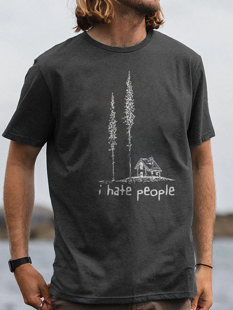 Men's I Hate People Printed Short-sleeve Crew Neck Comfy T-Shirt in  mildstyles