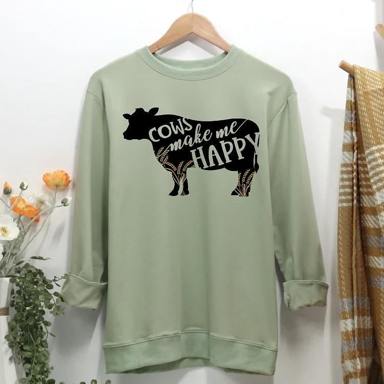 Cow Make Me Happy Women Casual Sweatshirt-Annaletters