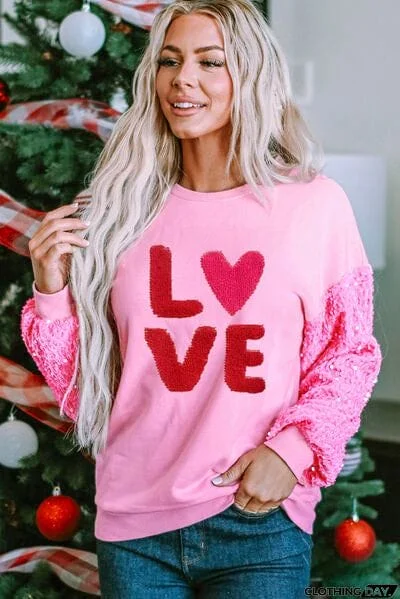 LOVE Sequin Dropped Shoulder Sweatshirt