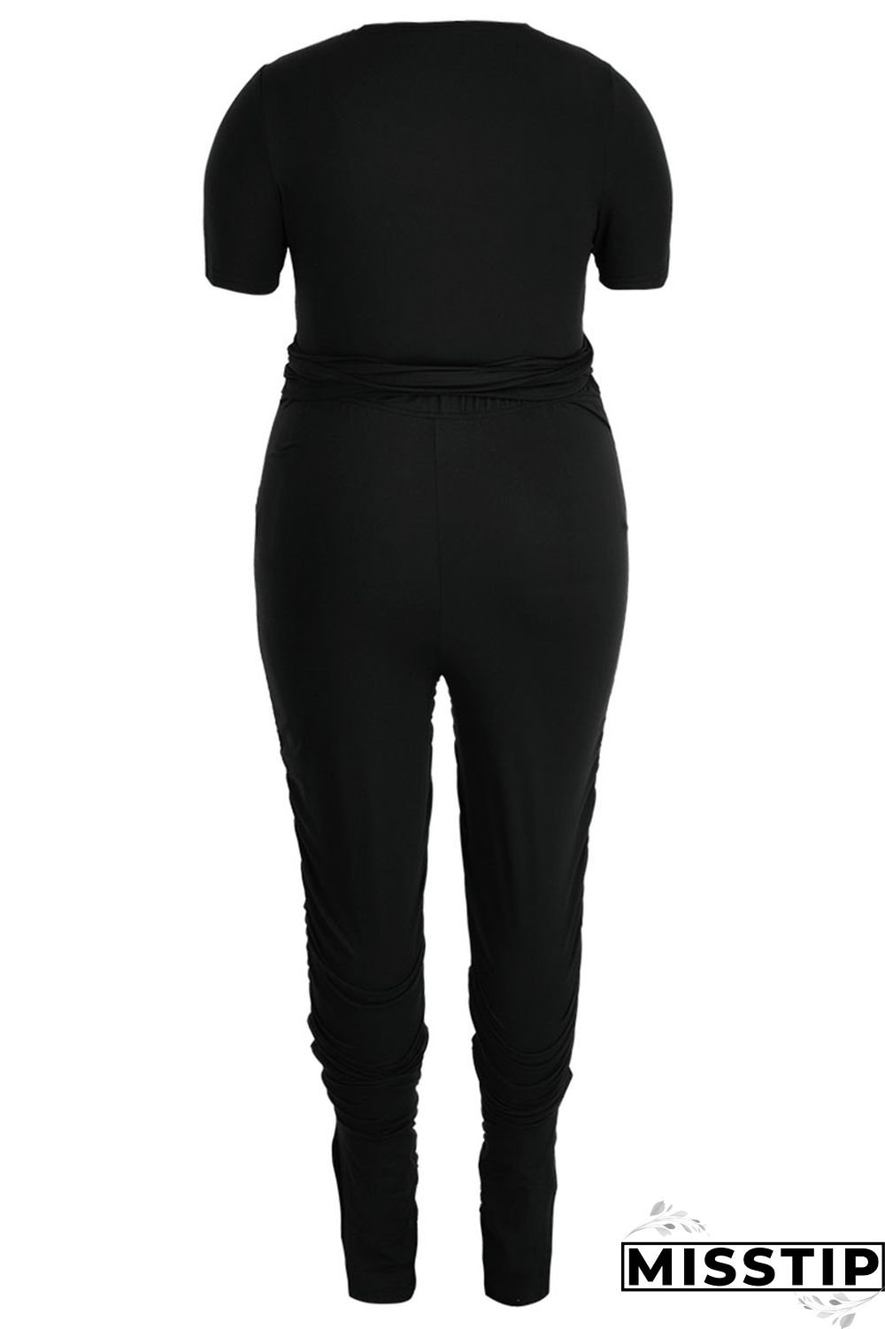 Colorful Blue Casual Solid Bandage Patchwork Fold V Neck Plus Size Two Pieces