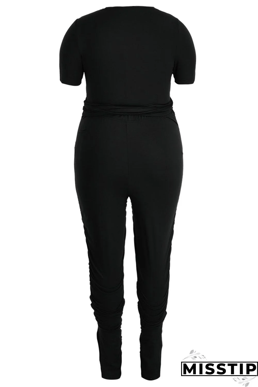 Colorful Blue Casual Solid Bandage Patchwork Fold V Neck Plus Size Two Pieces